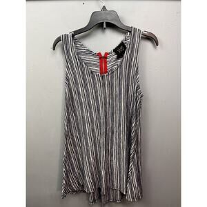 W5‎ Anthropologie Top Womens XS Zip Blouse Sleeveless Zip back Knit Striped Blue